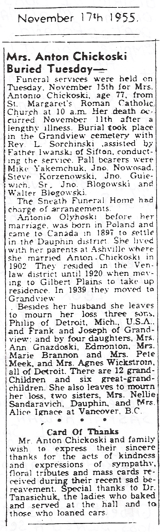 Antons wifes obituary