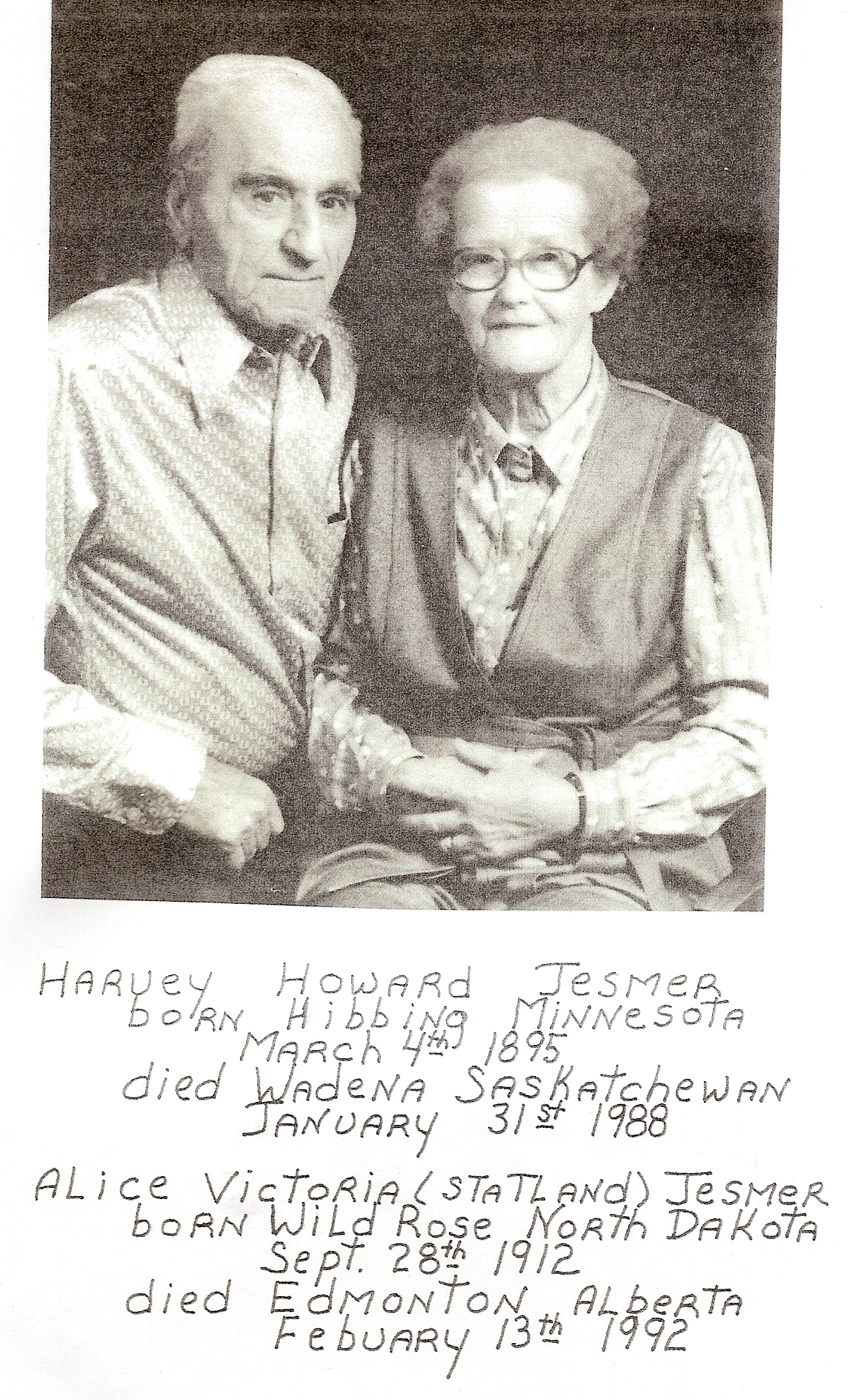 Harvey and Alice Jesmer with stats