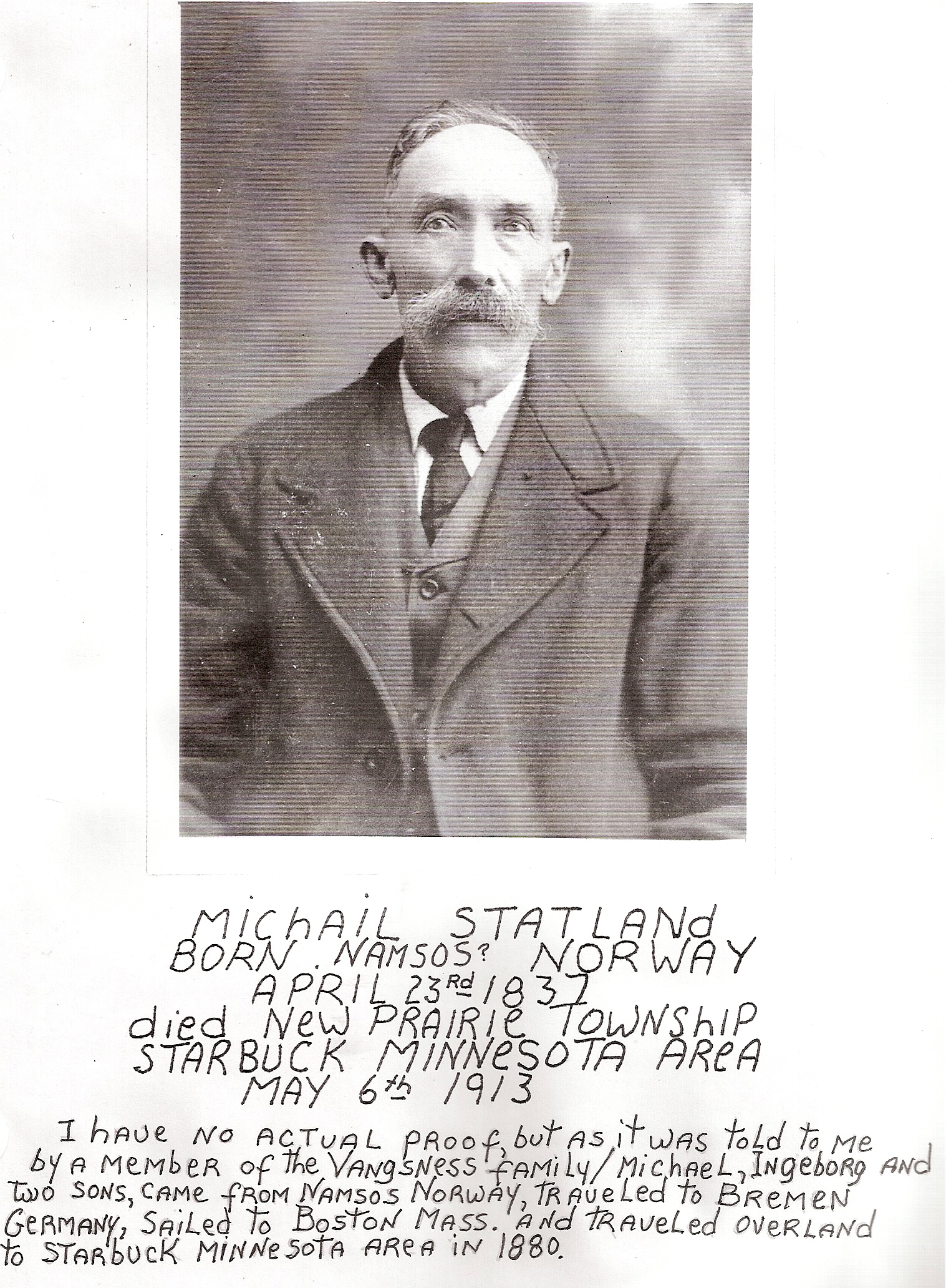 Michail Statland (my g-g-grandfather from Norway)- with info