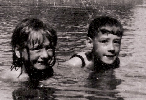Shirley and ted swimming close up 1945