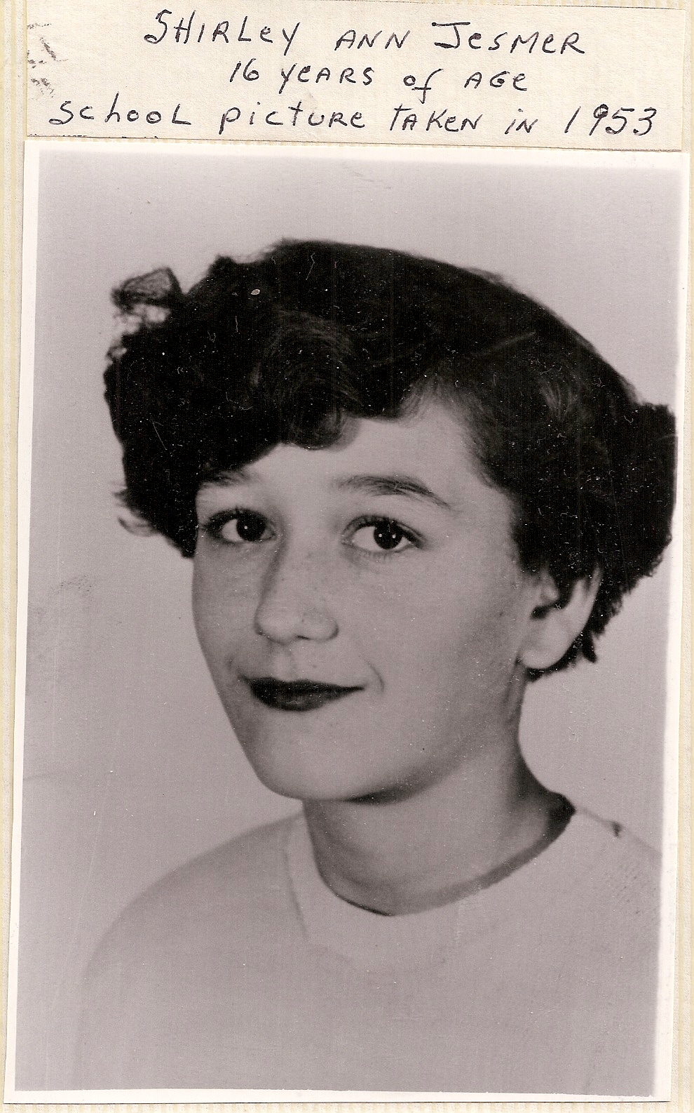 Shirley at 16 in 1953