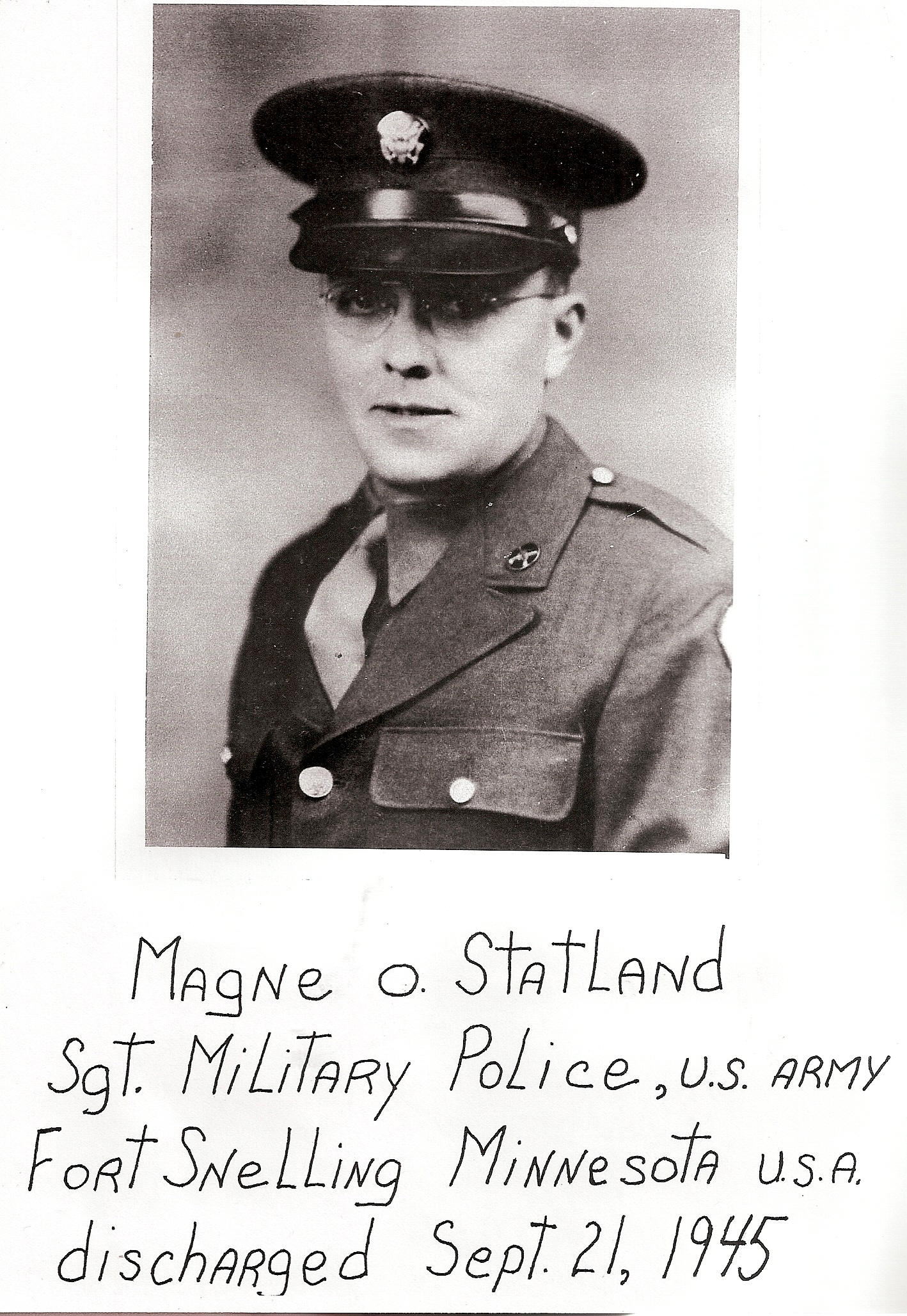 Magne Statland - military head pic 1945 info