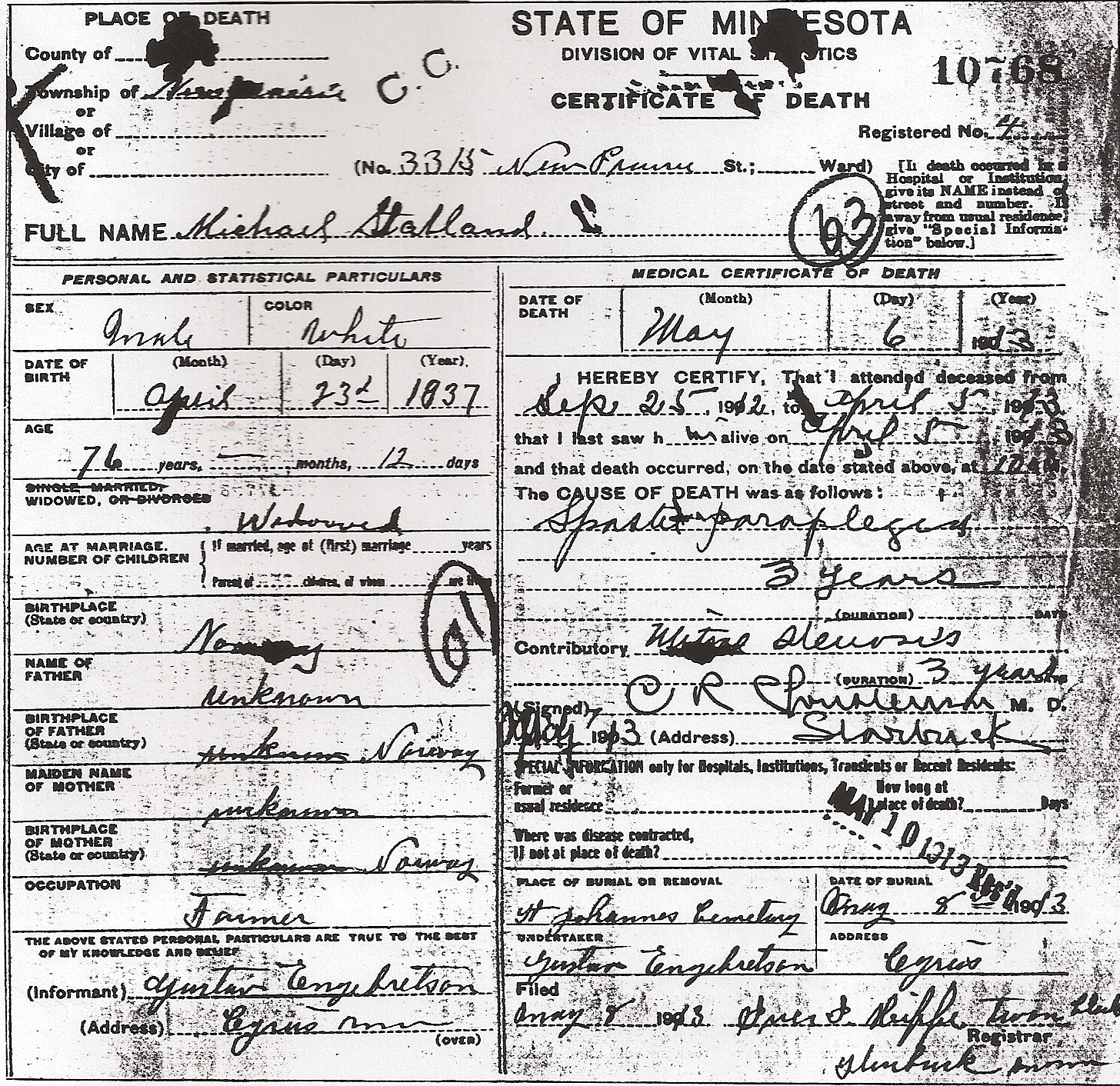 Micheals death certificate