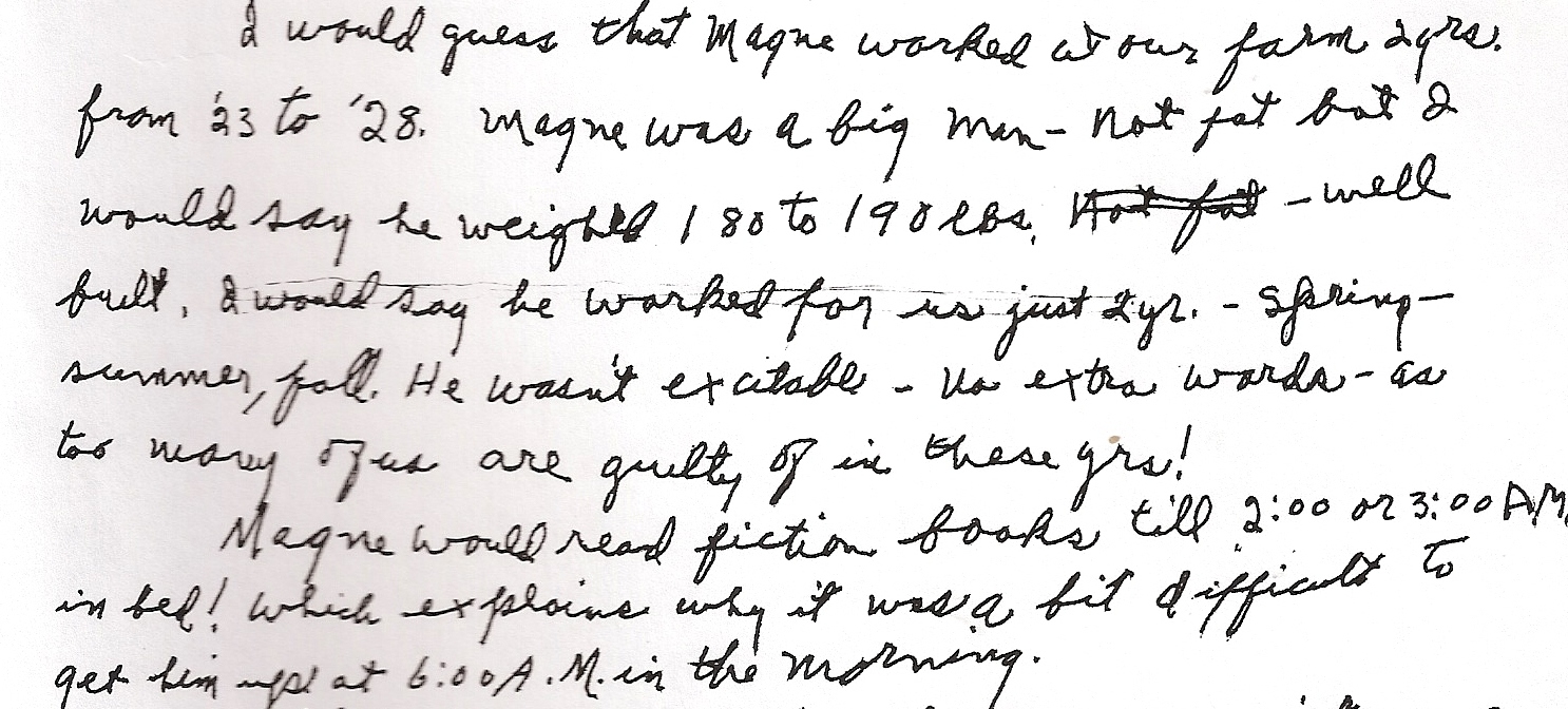Letter about Magne working and reading