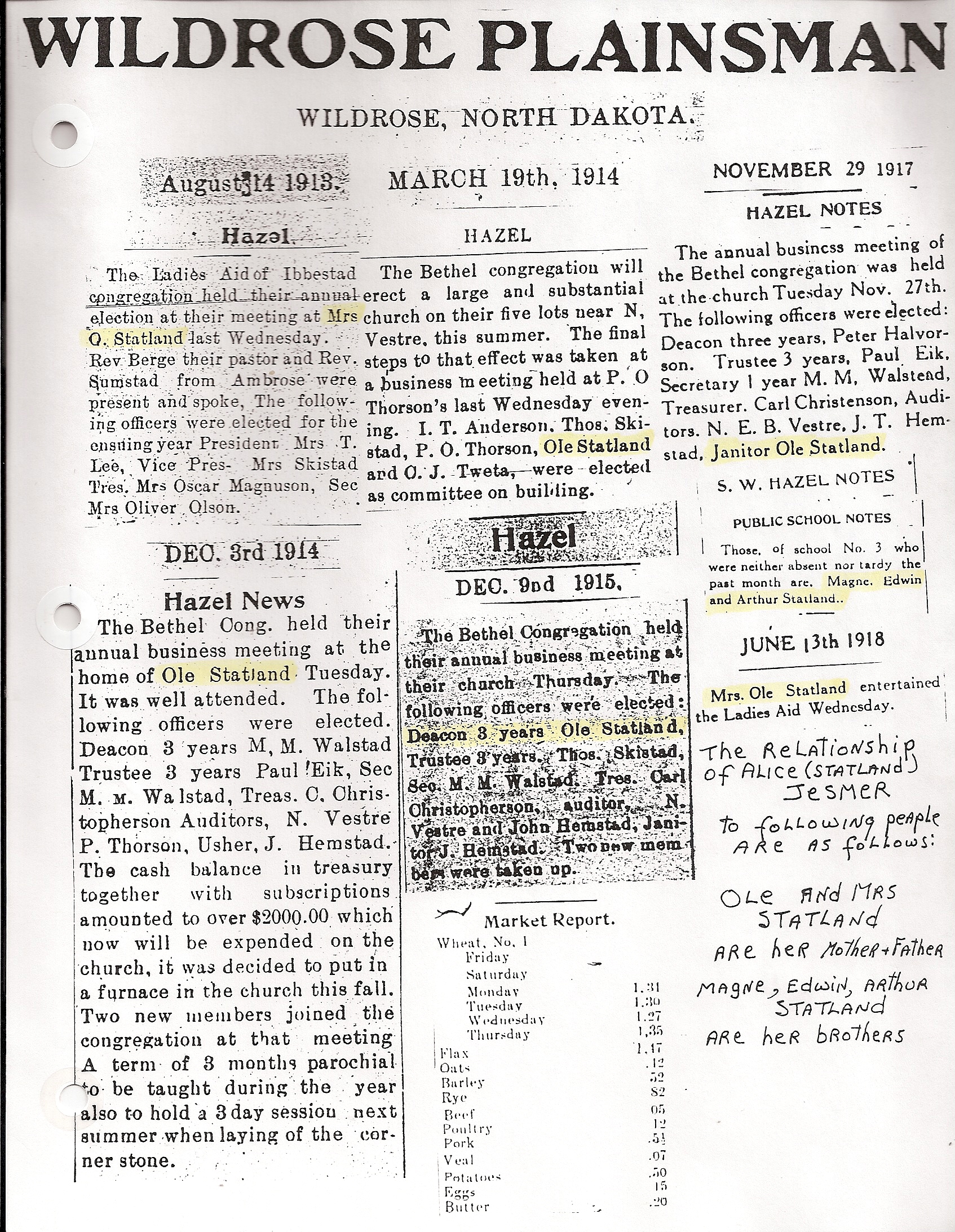 Wildrose plainsman sheet 1913-18