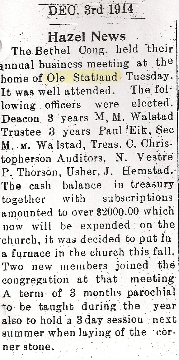 chruch meeting at oles 1914