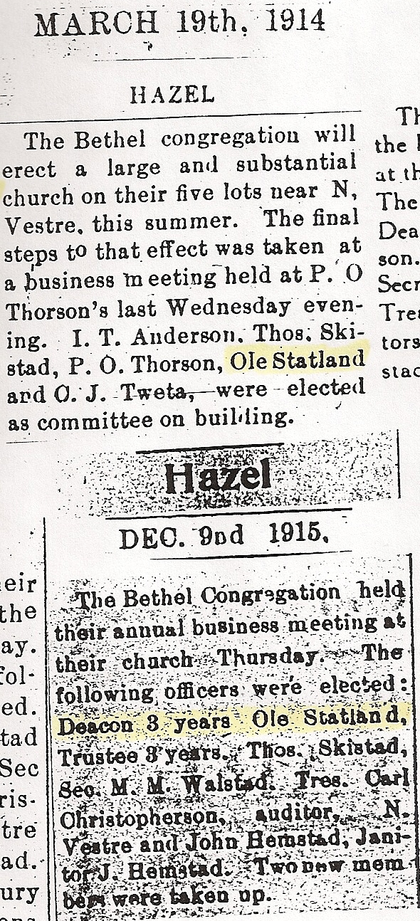 ole as chruch committee and trustee 1914