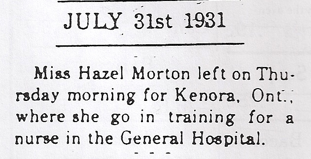 1-hazel getting nurse training in Kenora 1931