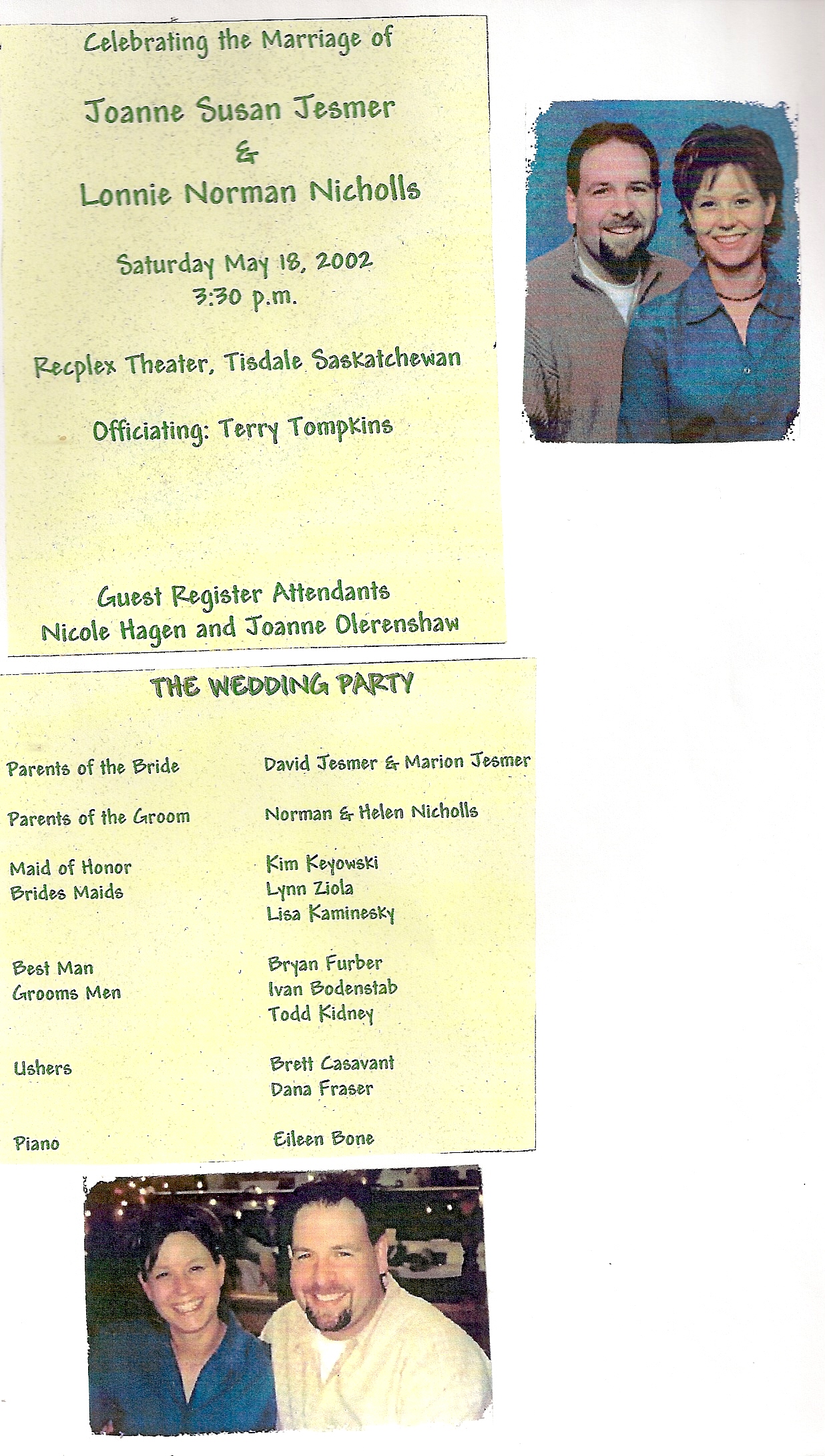 Joannas info page of wedding 2002