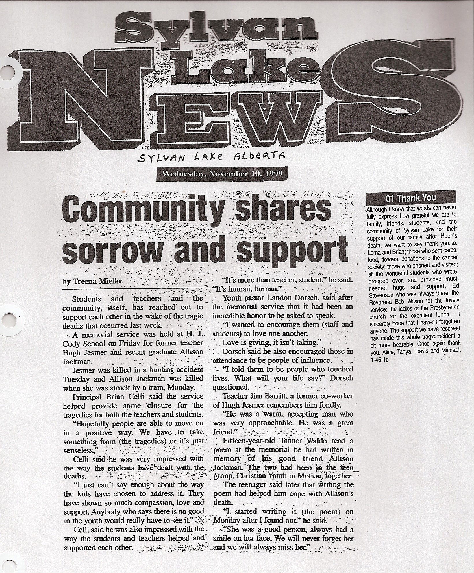article sylvan lake news 1999
