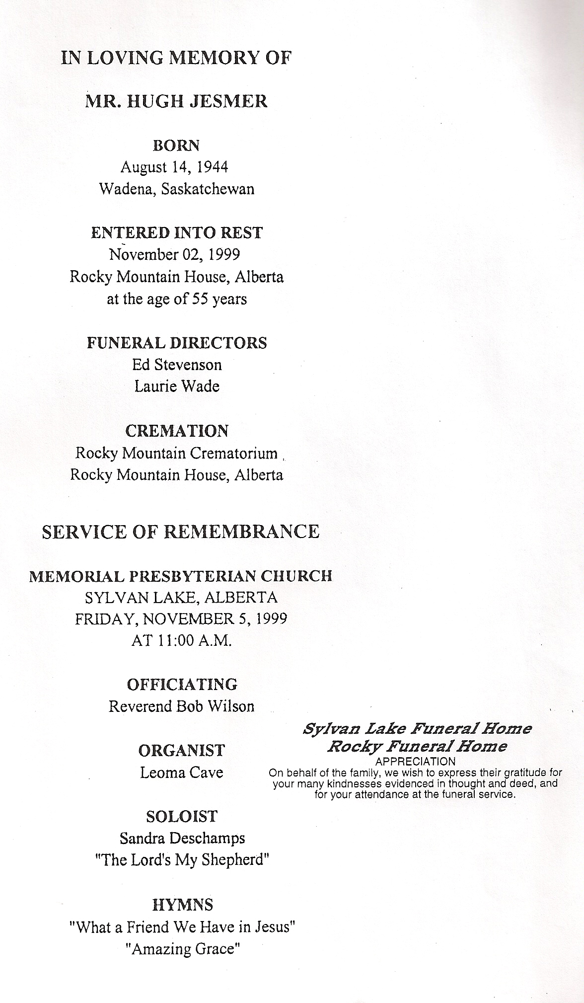 funeral card