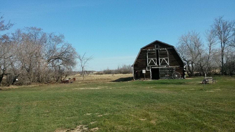 the barn in the distance