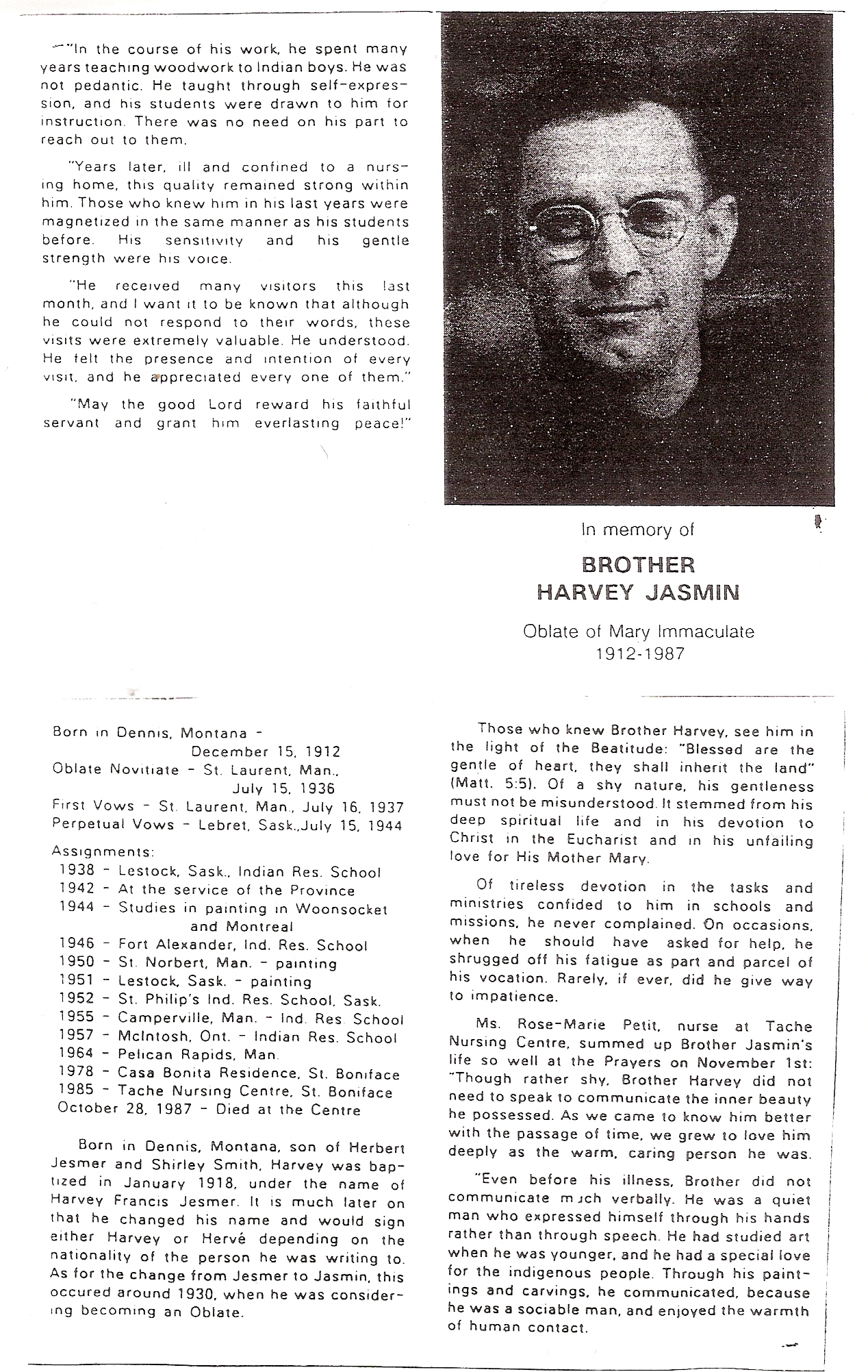 Harvey Jesmers funeral info