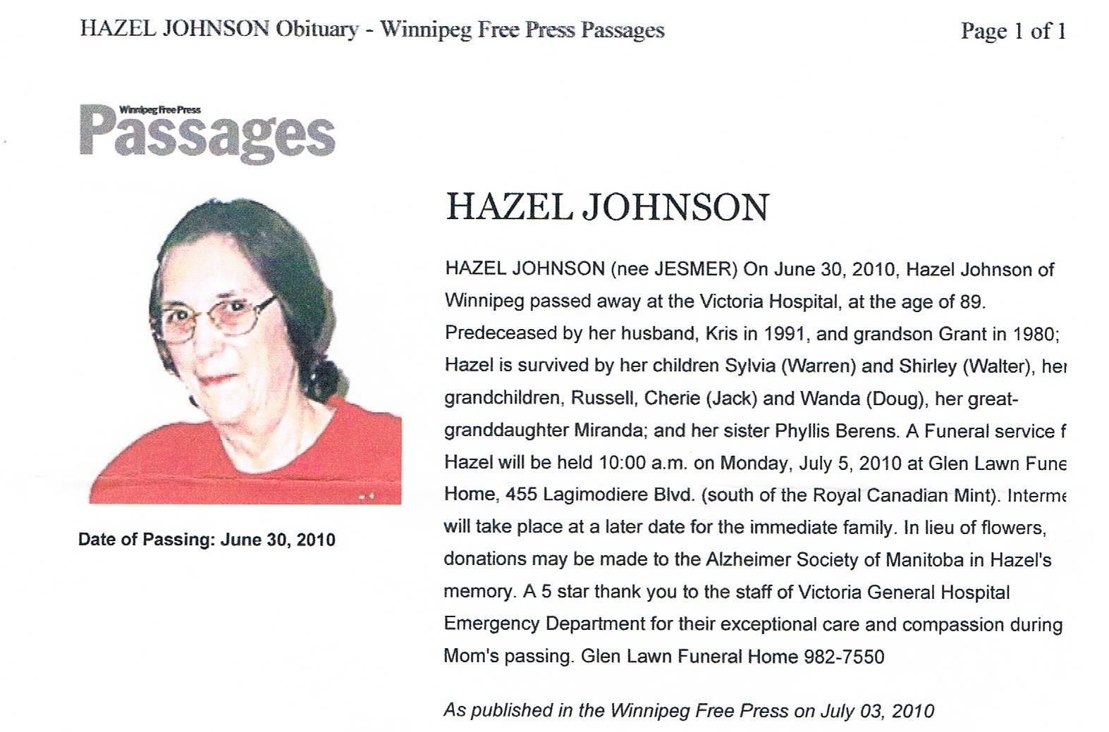 Hazel Johnson obituary-closer view