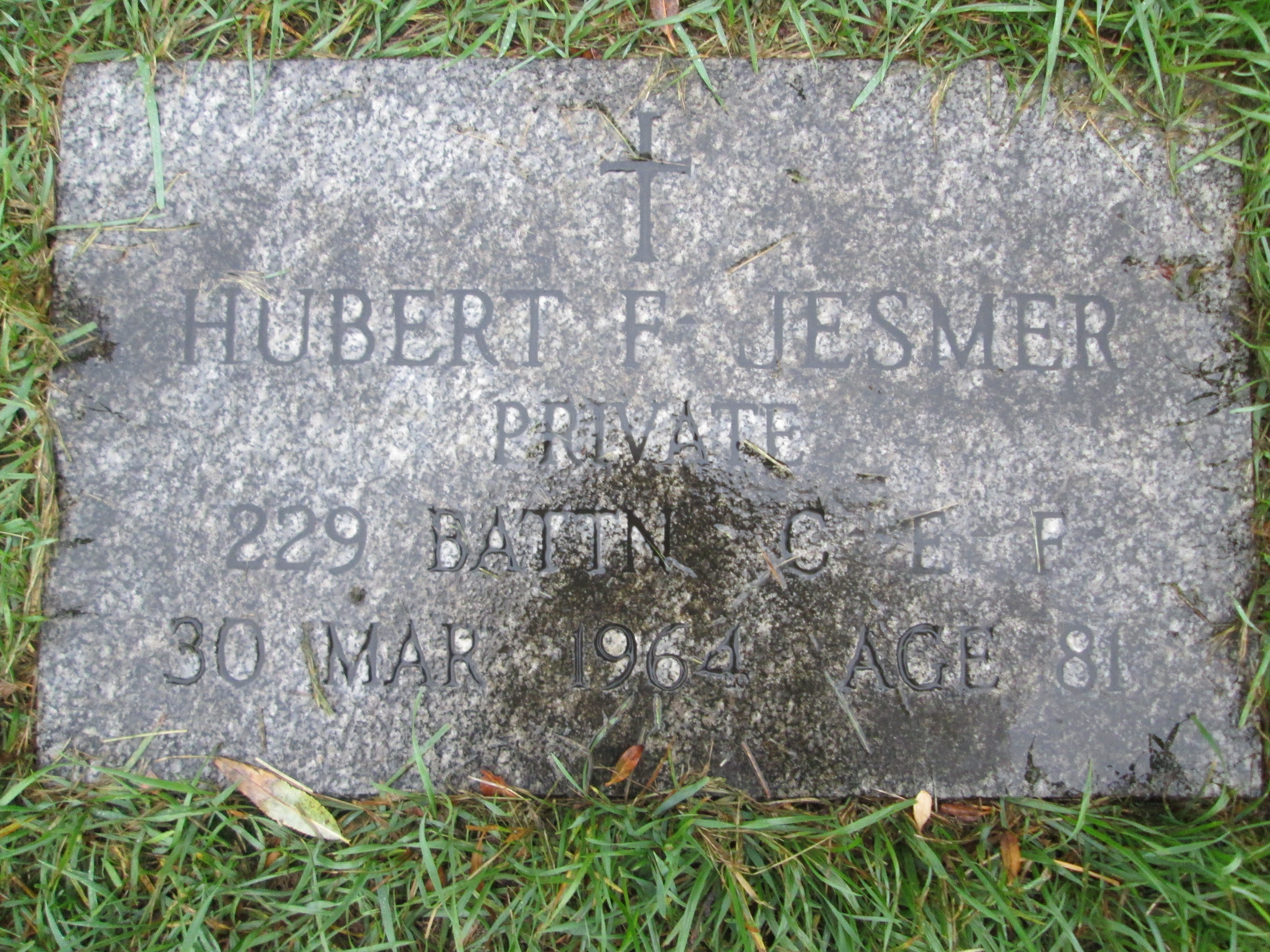 grave stone of Hubert F. Jesmer-wpg MB