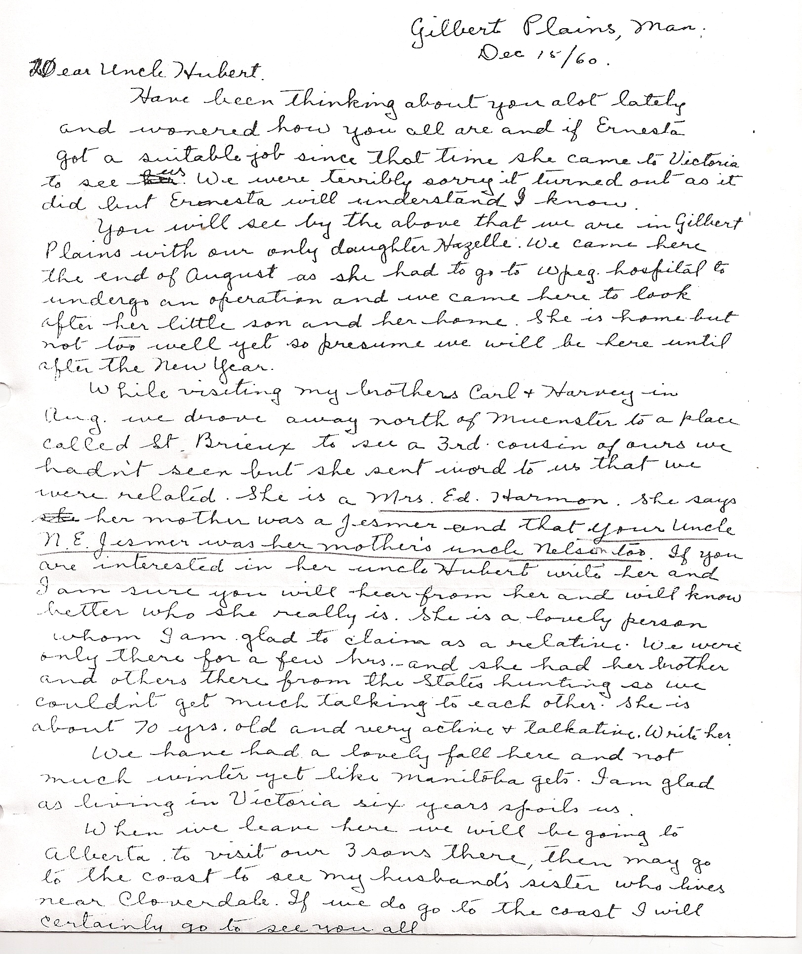 letter to Hubert from Ida page 1