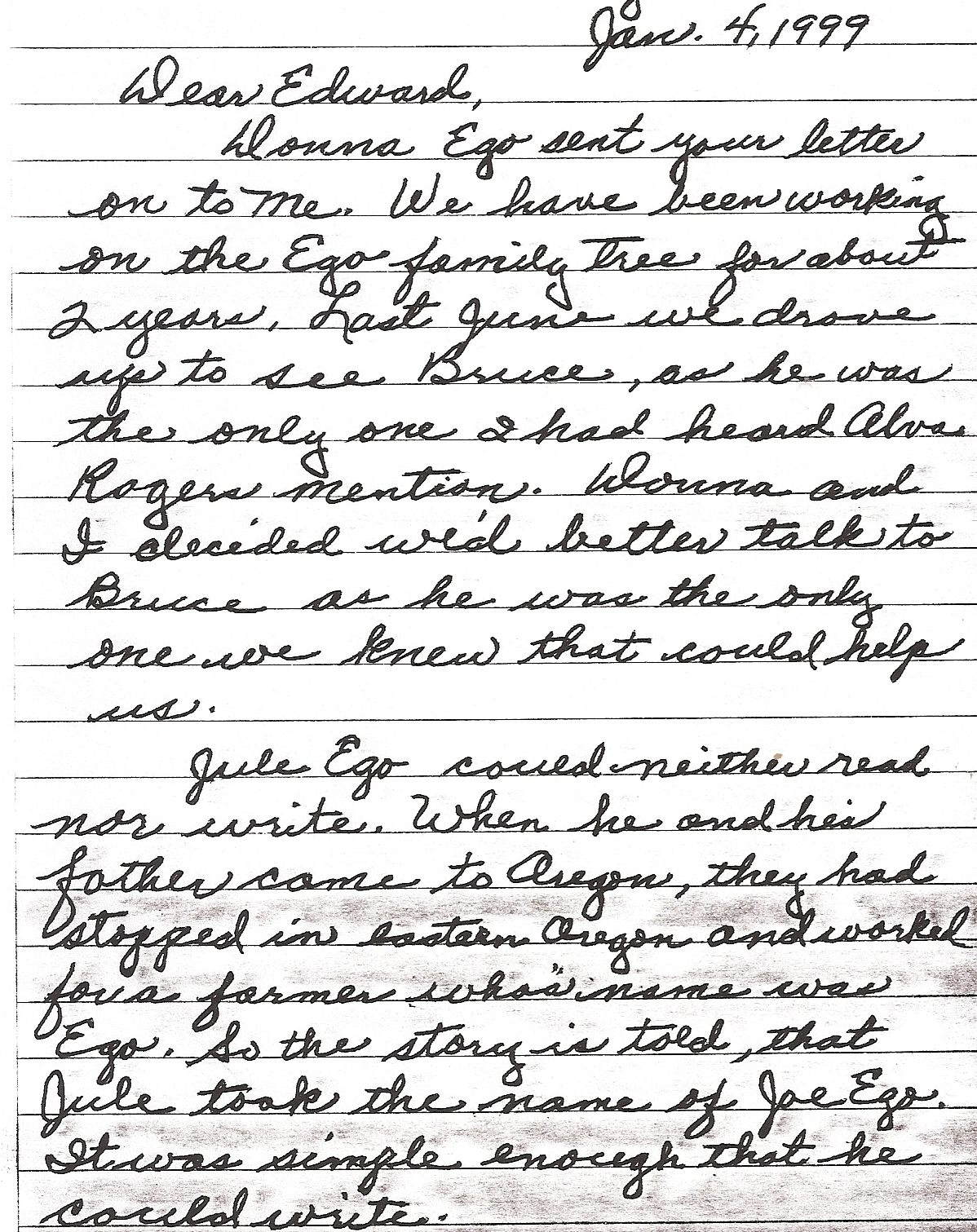 hand written letter pg 1 of 5