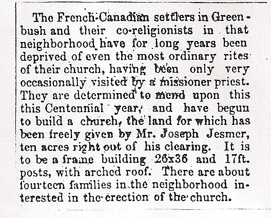 annoucment of church 14 families 1876