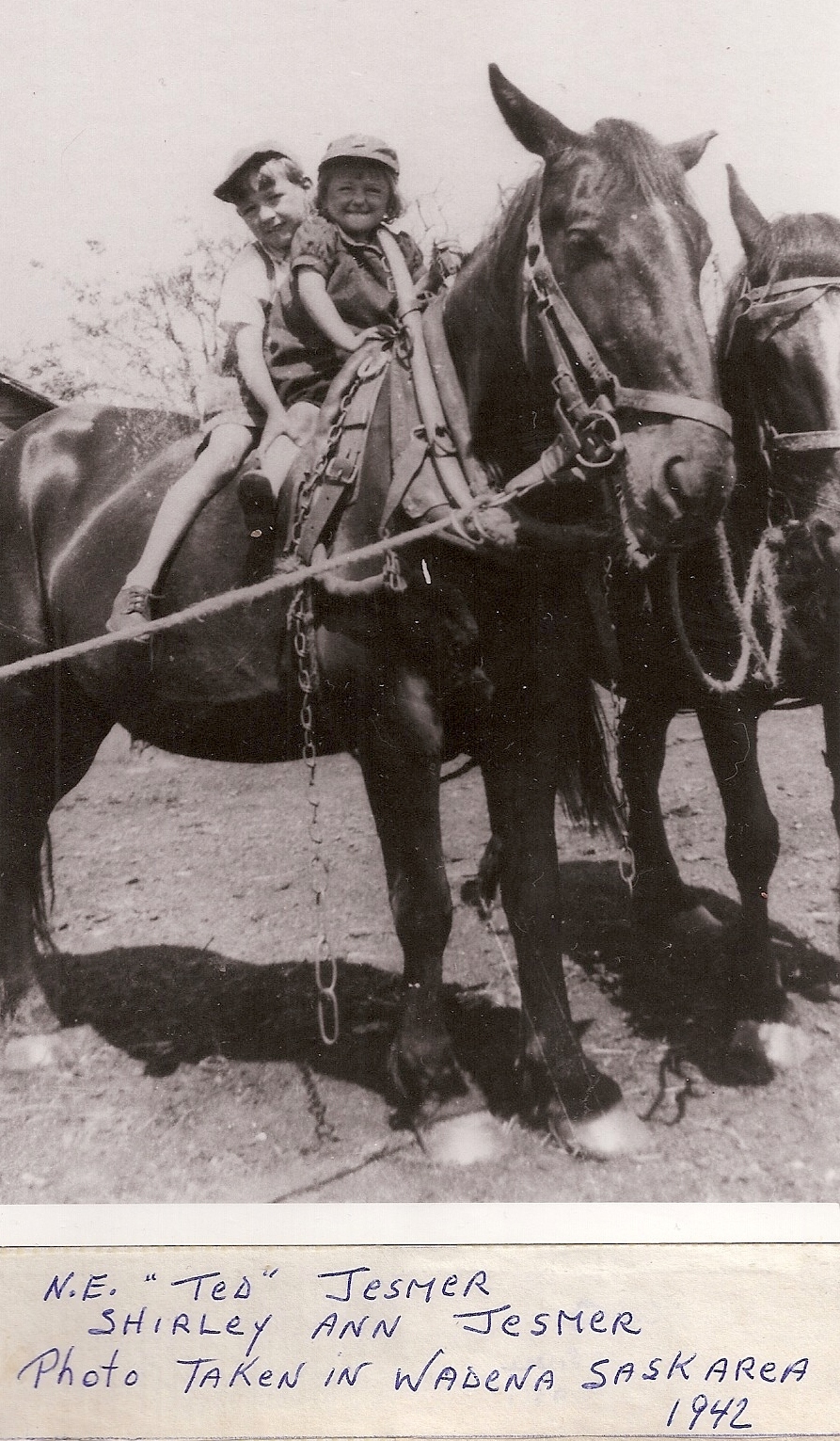 Shriley and Ted on a horse 1945