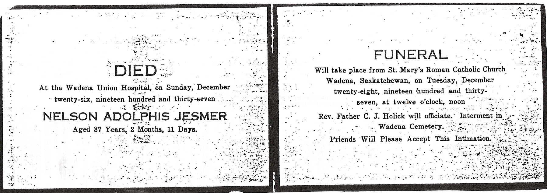 1- funeral card of Nelson A Jesmer
