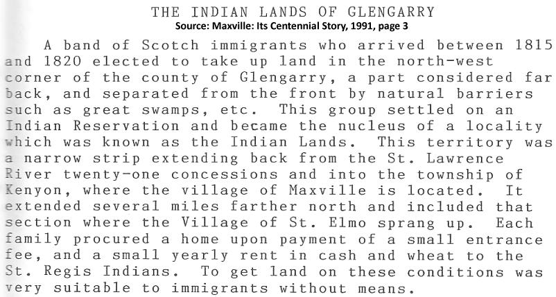 glengarry indianlands history-payment of rent 1815