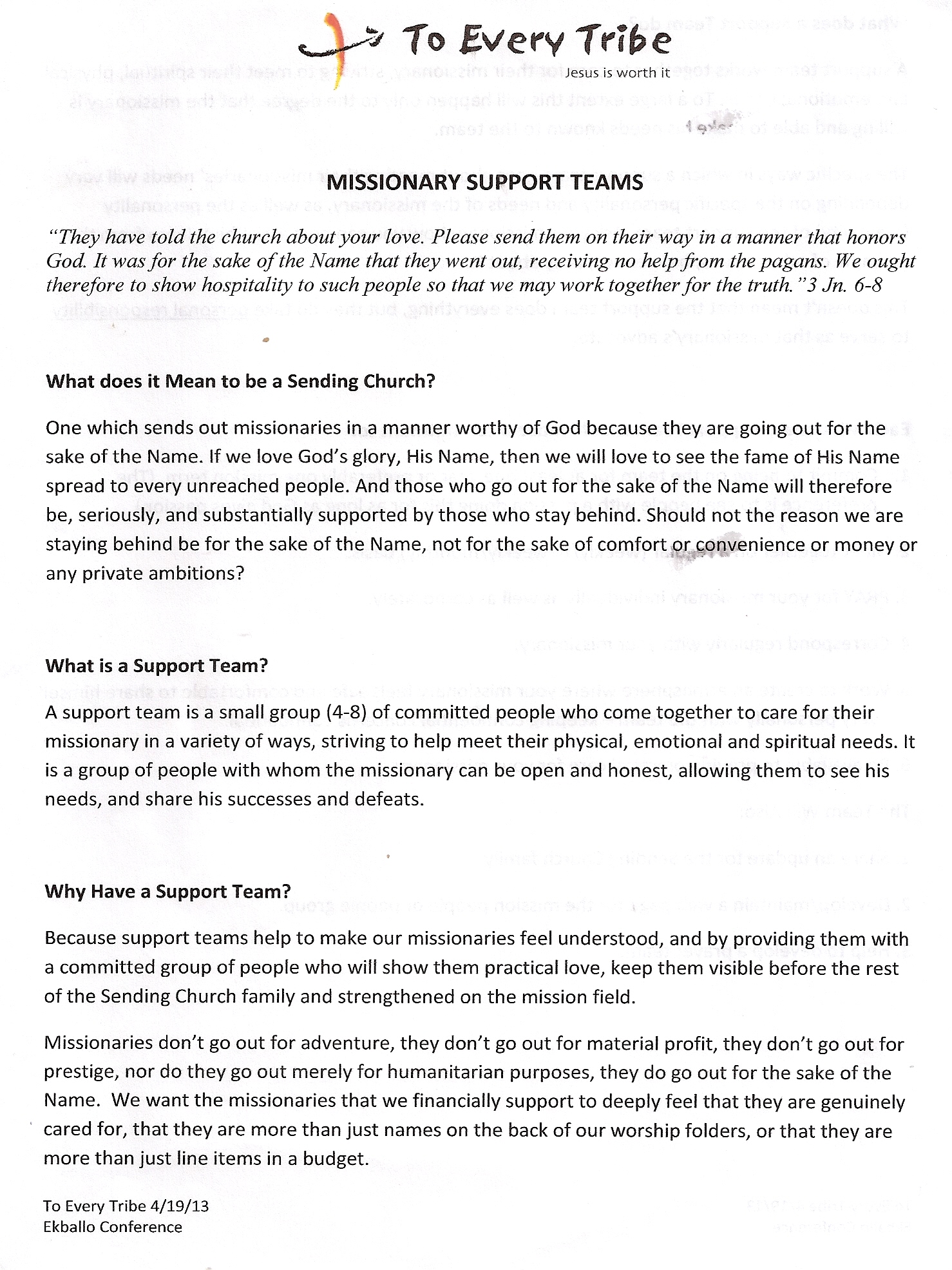 Definitions of  support team TET 2013