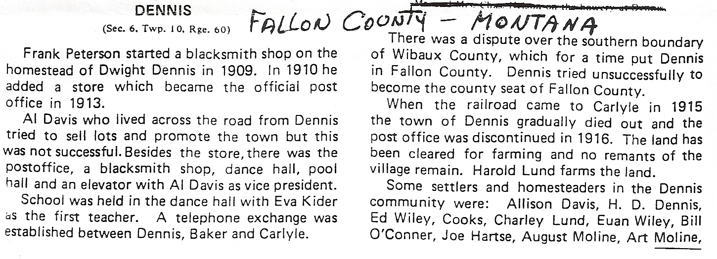 History of the town of Dennis Montana pg 1