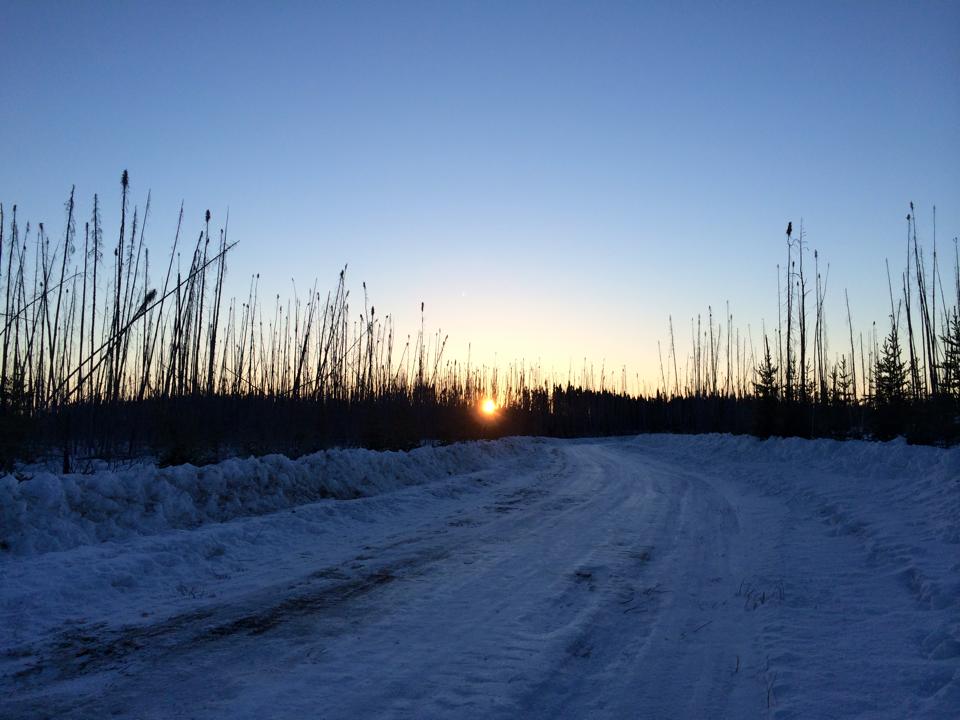 wesley picture of winter road sunset